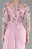 Powder Color Embroidered Capri Sleeve Slit Chiffon Evening Gown ABU4293