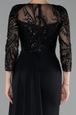 Black Embroidered Capri Sleeve Slit Chiffon Evening Gown ABU4293