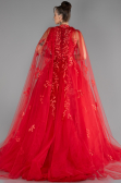 Red Cape Halter Neckline Long Haute Couture Dress ABU4289