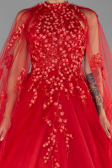 Red Cape Halter Neckline Long Haute Couture Dress ABU4289