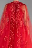 Red Cape Halter Neckline Long Haute Couture Dress ABU4289