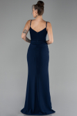 Navy Blue Straps Long Evening Gown ABU4299
