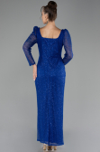 Sax Blue Long Sleeve Sequin Midi Plus Size Evening Dress ABK2138