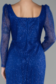 Sax Blue Long Sleeve Sequin Midi Plus Size Evening Dress ABK2138