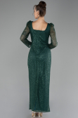 Emerald Green Long Sleeve Sequin Midi Plus Size Evening Dress ABK2138