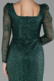 Emerald Green Long Sleeve Sequin Midi Plus Size Evening Dress ABK2138