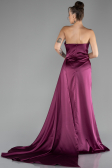 Cherry Colored Strapless Slit Long Satin Prom Gown ABU4093