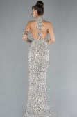 Beige Halter Neck Slit Long Scaly Evening Gown ABU4306