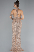 Gold Halter Neck Slit Long Scaly Evening Gown ABU4306