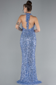 Indigo Halter Neck Slit Long Scaly Evening Gown ABU4306