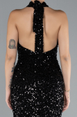 Black Halter Neck Slit Long Scaly Evening Gown ABU4306