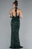 Emerald Green Halter Neck Slit Long Scaly Evening Gown ABU4306