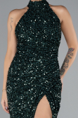 Emerald Green Halter Neck Slit Long Scaly Evening Gown ABU4306