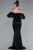 Black Strapless Sleeve Accessories Long Scaly Evening Gown ABU4308