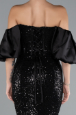 Black Strapless Sleeve Accessories Long Scaly Evening Gown ABU4308