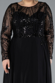 Black Embroidered Long Sleeve Chiffon Plus Size Evening Gown ABU4312