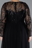 Black Embroidered Long Sleeve Chiffon Plus Size Evening Gown ABU4312