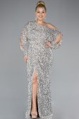 Beige Slit Long Sleeve Scaly Plus Size Evening Gown ABU4313
