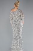 Beige Slit Long Sleeve Scaly Plus Size Evening Gown ABU4313