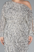 Beige Slit Long Sleeve Scaly Plus Size Evening Gown ABU4313