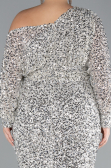 Beige Slit Long Sleeve Scaly Plus Size Evening Gown ABU4313