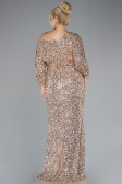 Gold Slit Long Sleeve Scaly Plus Size Evening Gown ABU4313