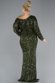 Olive Drab Slit Long Sleeve Scaly Plus Size Evening Gown ABU4313