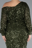 Olive Drab Slit Long Sleeve Scaly Plus Size Evening Gown ABU4313