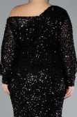 Black Slit Long Sleeve Scaly Plus Size Evening Gown ABU4313