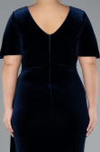 Navy Blue Short Sleeve Slit Long Velvet Plus Size Evening Dress ABU4317