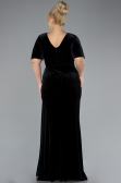 Black Short Sleeve Slit Long Velvet Plus Size Evening Dress ABU4317