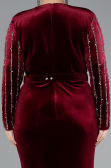 Burgundy Stoned Long Sleeve Velvet Oversized Evening Dress ABU4277