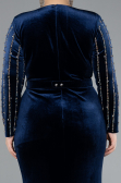 Navy Blue Stoned Long Sleeve Velvet Oversized Evening Dress ABU4277