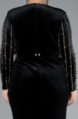 Black Stoned Long Sleeve Velvet Oversized Evening Dress ABU4277