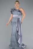 Grey One Shoulder Glitter Long Plus Size Evening Gown ABU4060