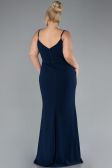 Navy Blue Straps Long Plus Size Evening Gown ABU4300