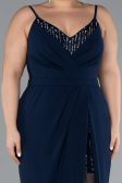 Navy Blue Straps Long Plus Size Evening Gown ABU4300