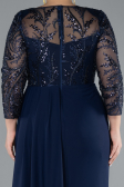 Navy Blue Stoned Capri Sleeve Slit Chiffon Plus Size Evening Gown ABU4294