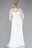 White Stoned Capri Sleeve Slit Chiffon Plus Size Evening Gown ABU4294