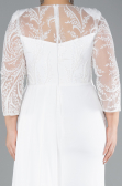 White Stoned Capri Sleeve Slit Chiffon Plus Size Evening Gown ABU4294
