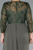 Olive Drab Stoned Capri Sleeve Slit Chiffon Plus Size Evening Gown ABU4294