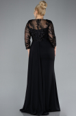 Black Stoned Capri Sleeve Slit Chiffon Plus Size Evening Gown ABU4294