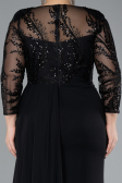 Black Stoned Capri Sleeve Slit Chiffon Plus Size Evening Gown ABU4294
