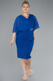 Sax Blue Midi Plus Size Evening Dress ABK1567