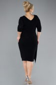 Black Capri Sleeve Midi Plus Size Evening Dress ABK1950