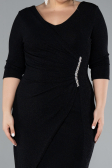 Black Capri Sleeve Midi Plus Size Evening Dress ABK1950