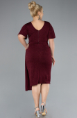 Burgundy Short Sleeve Midi Glittery Plus Size Cocktail Dress ABK2146