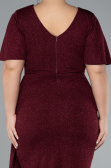 Burgundy Short Sleeve Midi Glittery Plus Size Cocktail Dress ABK2146