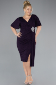 Dark Purple Short Sleeve Midi Glittery Plus Size Cocktail Dress ABK2146