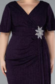 Dark Purple Short Sleeve Midi Glittery Plus Size Cocktail Dress ABK2146